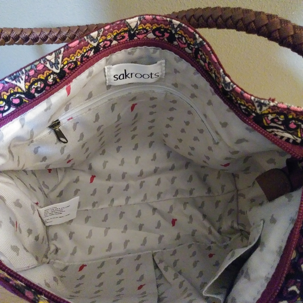 Sakroots Elsa Small Hobo Bag Satchel Burgundy Patterned Boho Braided Strap - Picture 8 of 10